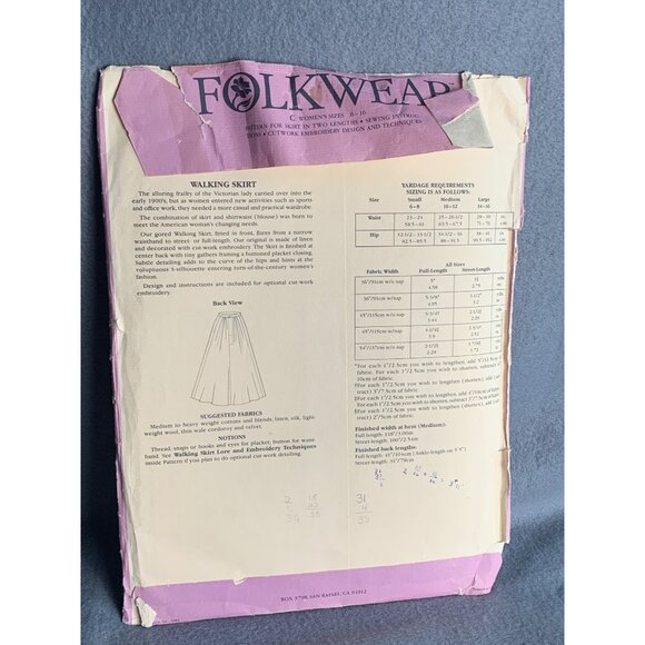 Folkwear 209 Walking Skirt Sewing Pattern Sizes 6 to 16 Womens Victorian Style - Picture 3 of 4